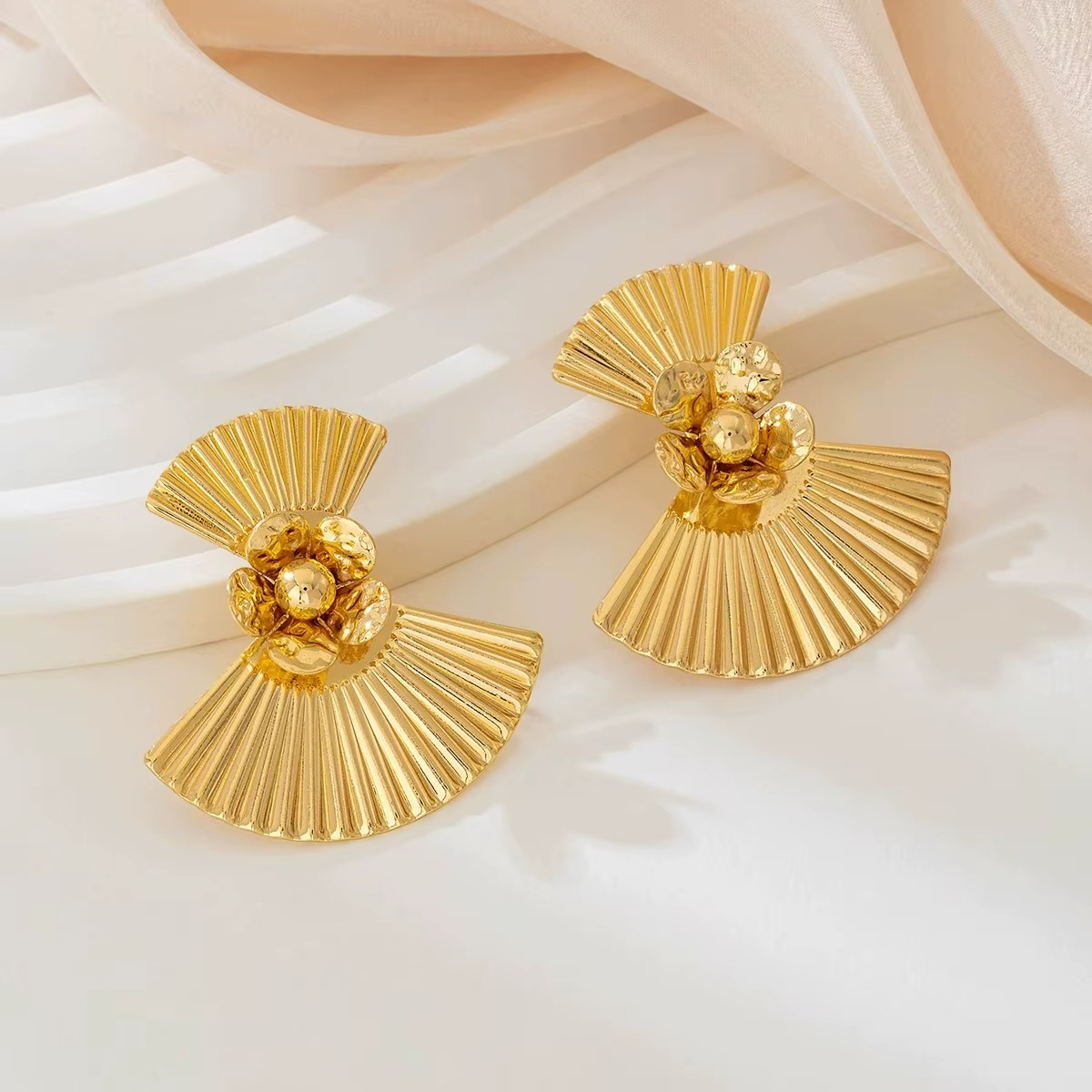 Ethonica Gold Plated Fan-Shaped Stud Earrings