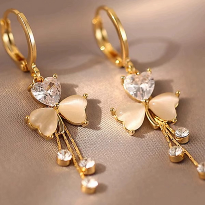 Ethonica Gold-Tone Butterfly Earrings with Opal Heart