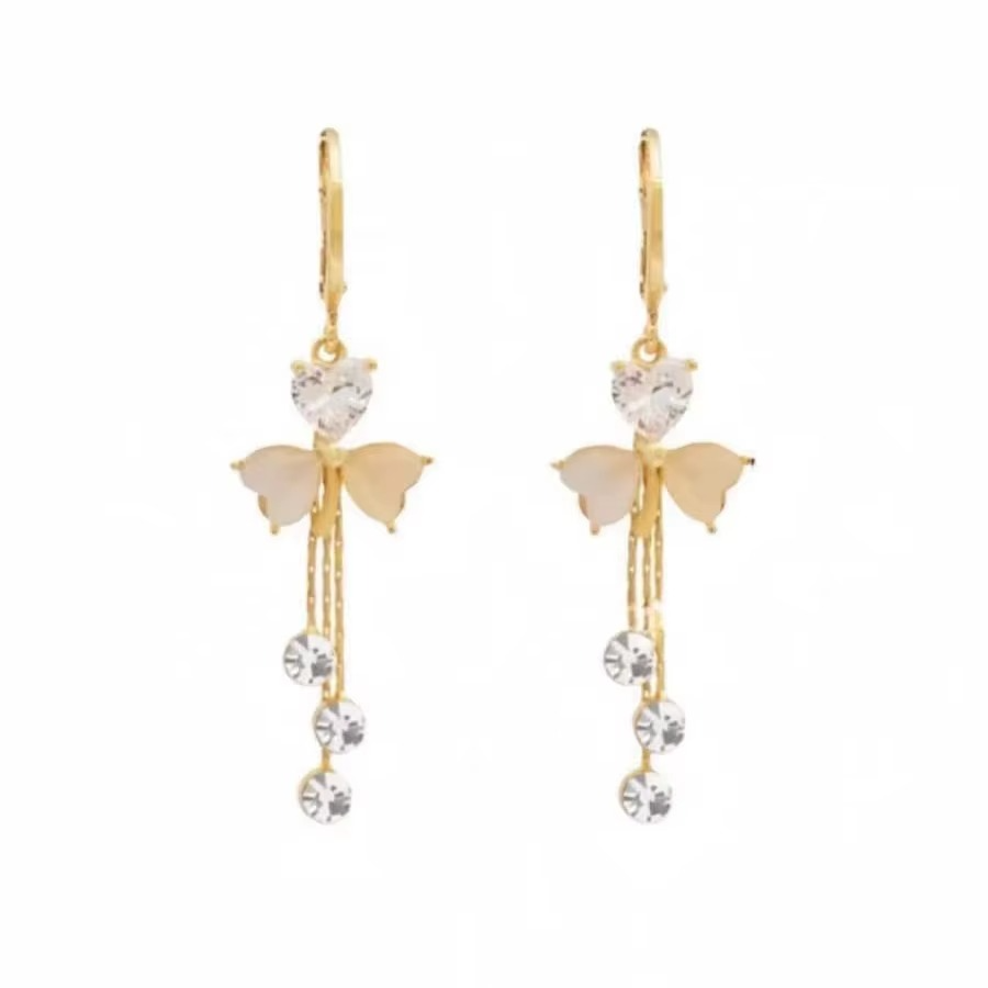 Ethonica Gold-Tone Butterfly Earrings with Opal Heart