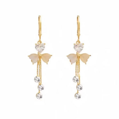 Ethonica Gold-Tone Butterfly Earrings with Opal Heart