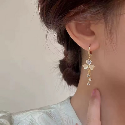 Ethonica Gold-Tone Butterfly Earrings with Opal Heart