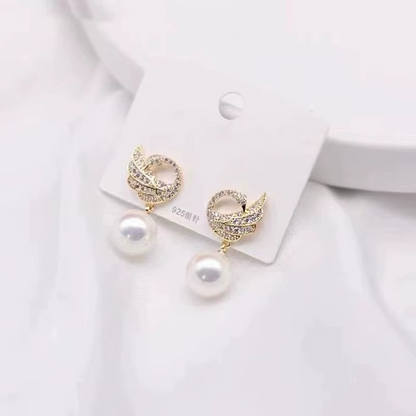 Pearl Drop Earring, Gold-Tone Wing Design with Crystal