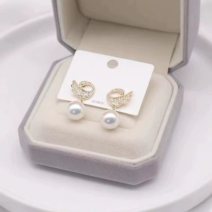 Pearl Drop Earring, Gold-Tone Wing Design with Crystal