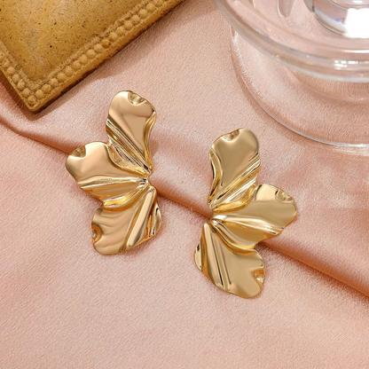 18K Gold Plated Anti Tarnish Irregular Sculptural Flower Petal Stud