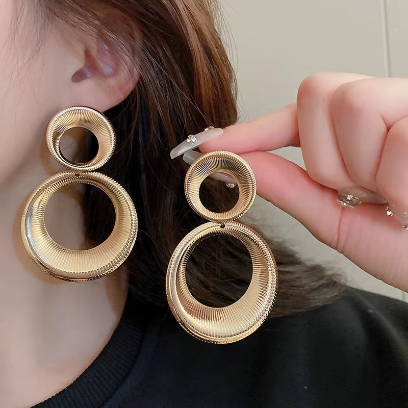 Gold-Tone Double Hoop Drop Earring