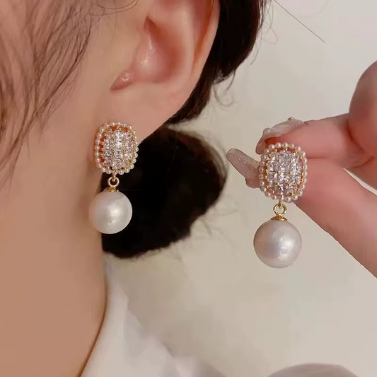 Korea Pearl Diamond Drop Earrings