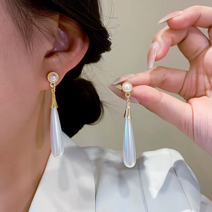 Pearl Drop Dangle Earrings, White Teardrop Pearl