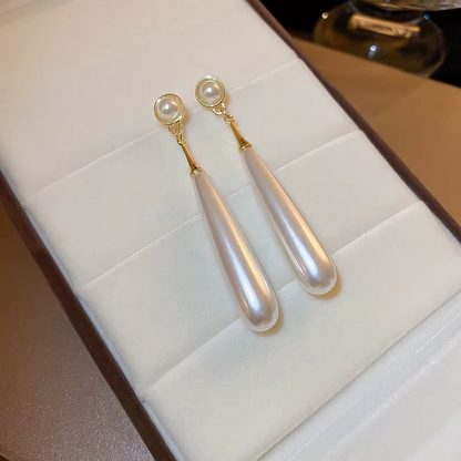 Pearl Drop Dangle Earrings, White Teardrop Pearl