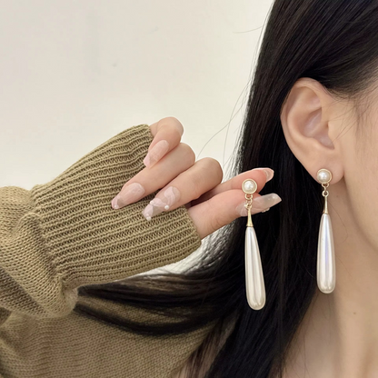 Pearl Drop Dangle Earrings, White Teardrop Pearl