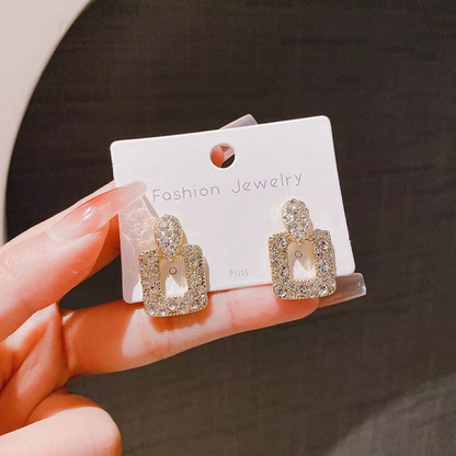 Crystal Rhinestone Hollow Square Drop Earrings