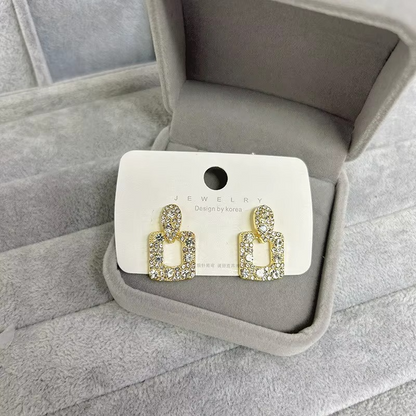 Crystal Rhinestone Hollow Square Drop Earrings