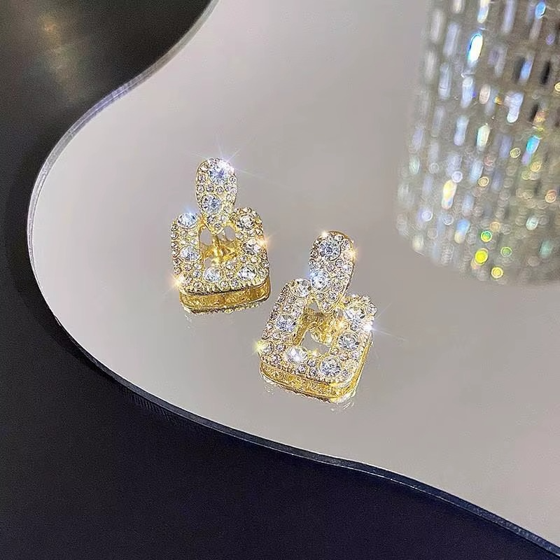 Crystal Rhinestone Hollow Square Drop Earrings