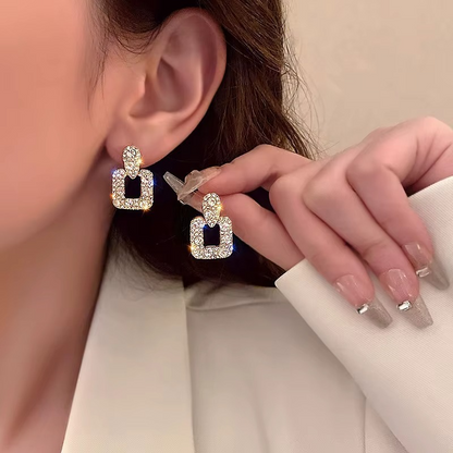 Crystal Rhinestone Hollow Square Drop Earrings