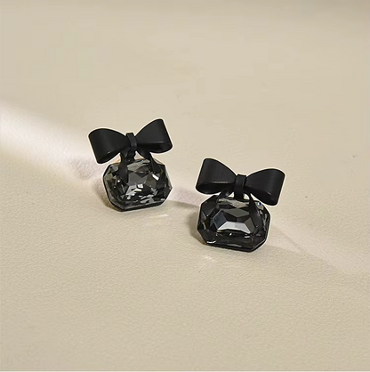Ethonica Bow Stud Earrings, Black Crystal with Bow Design