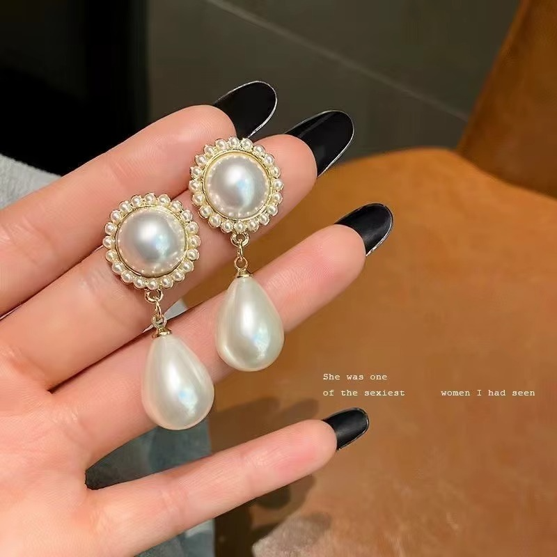 White Teardrop Dangle with Round Stud Top