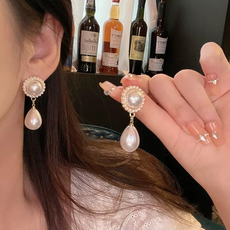 White Teardrop Dangle with Round Stud Top