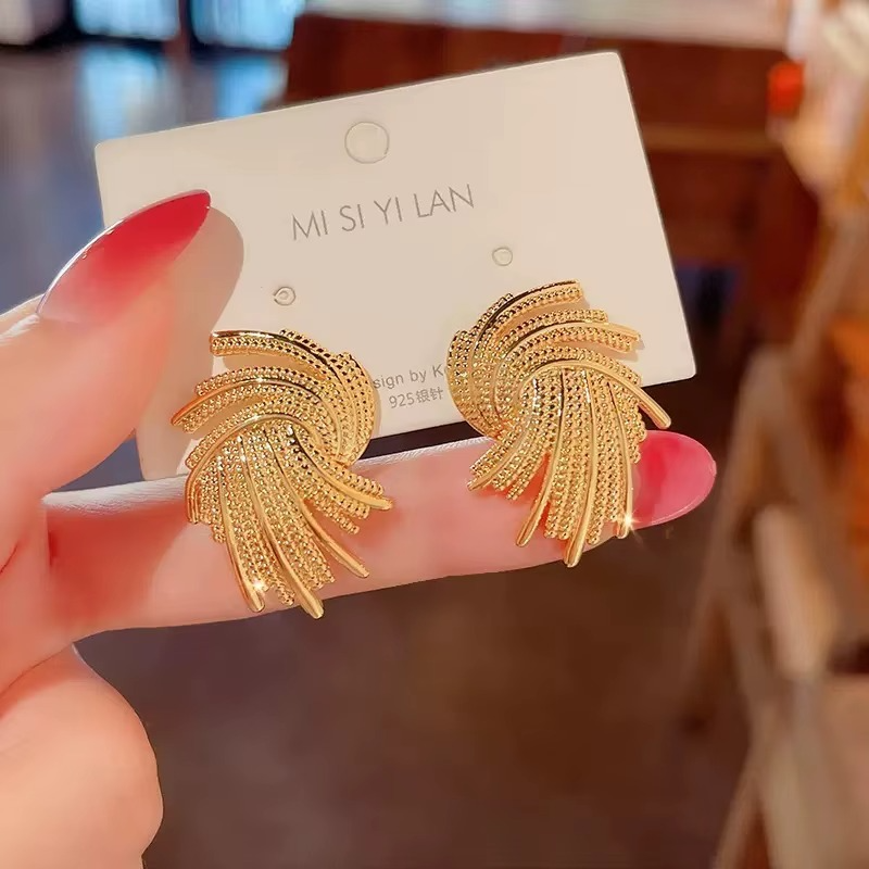 Gold-Tone Swirl Tassel Stud Earrings, Statement Fashion Jewellery