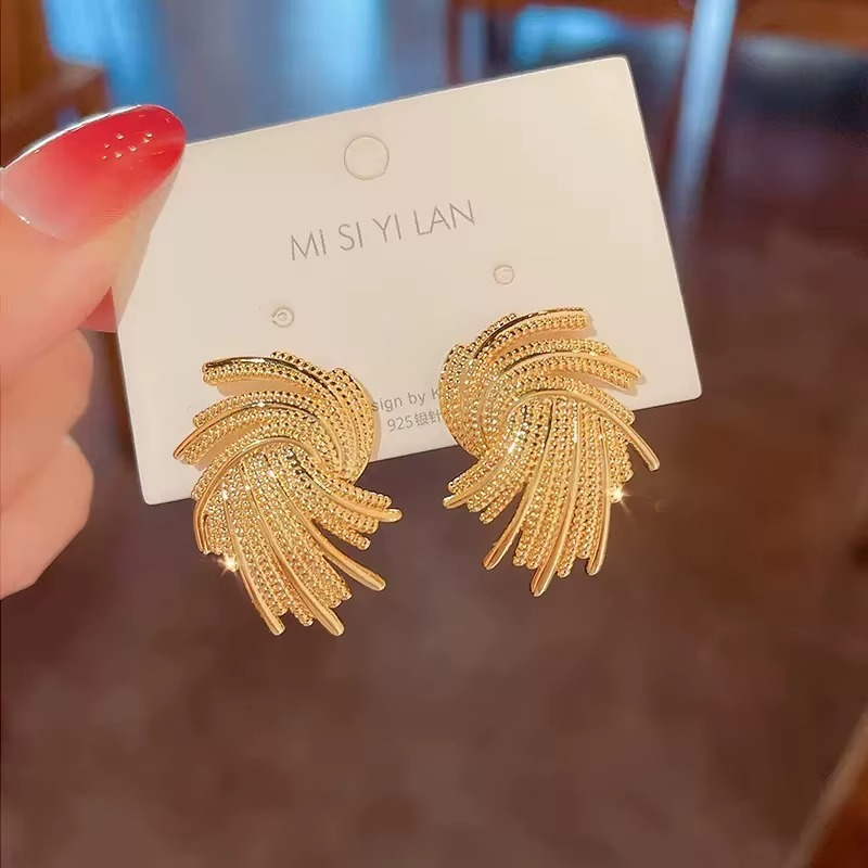 Gold-Tone Swirl Tassel Stud Earrings, Statement Fashion Jewellery