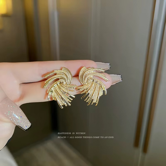 Gold-Tone Swirl Tassel Stud Earrings, Statement Fashion Jewellery