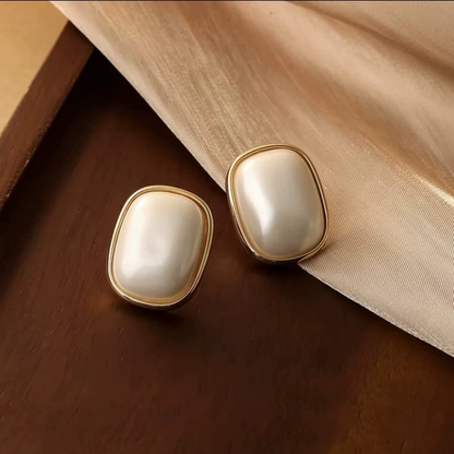 Rectangular Pearl Stud Earrings