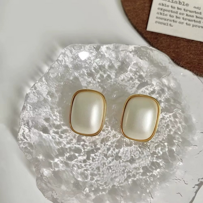 Rectangular Pearl Stud Earrings