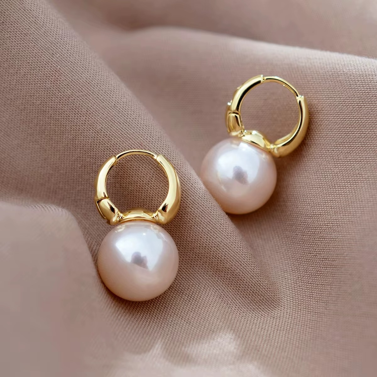 Ethonica Pearl Drop Hoop Earrings, Gold Plated