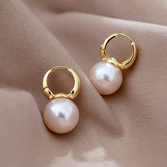 Ethonica Pearl Drop Hoop Earrings, Gold Plated, Round Simulated Pearl