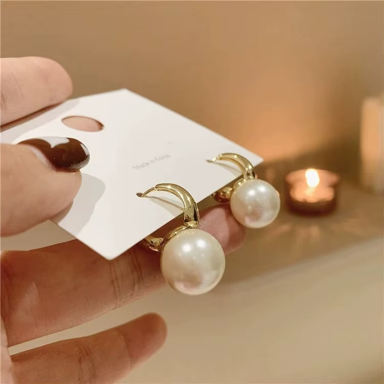 Ethonica Pearl Drop Hoop Earrings, Gold Plated