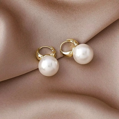 Ethonica Pearl Drop Hoop Earrings, Gold Plated