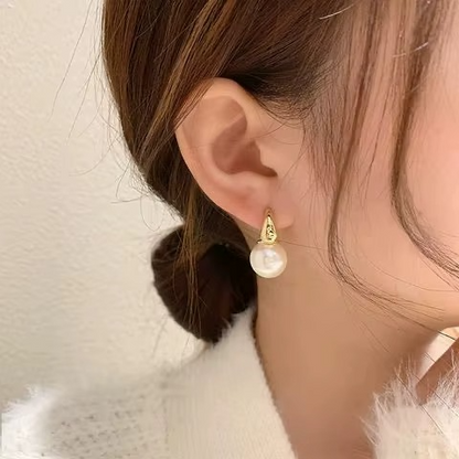 Ethonica Pearl Drop Hoop Earrings, Gold Plated