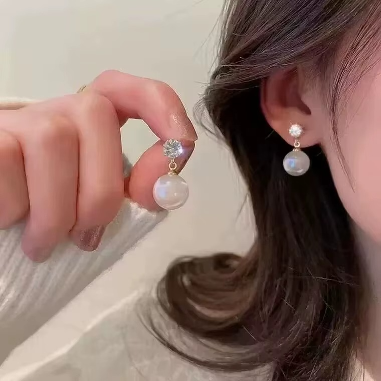 Ethonica Pearl Drop Earrings with Crystal Cubic Zirconia Stud