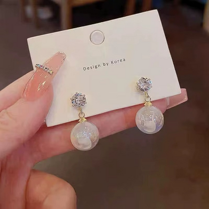 Ethonica Pearl Drop Earrings with Crystal Cubic Zirconia Stud