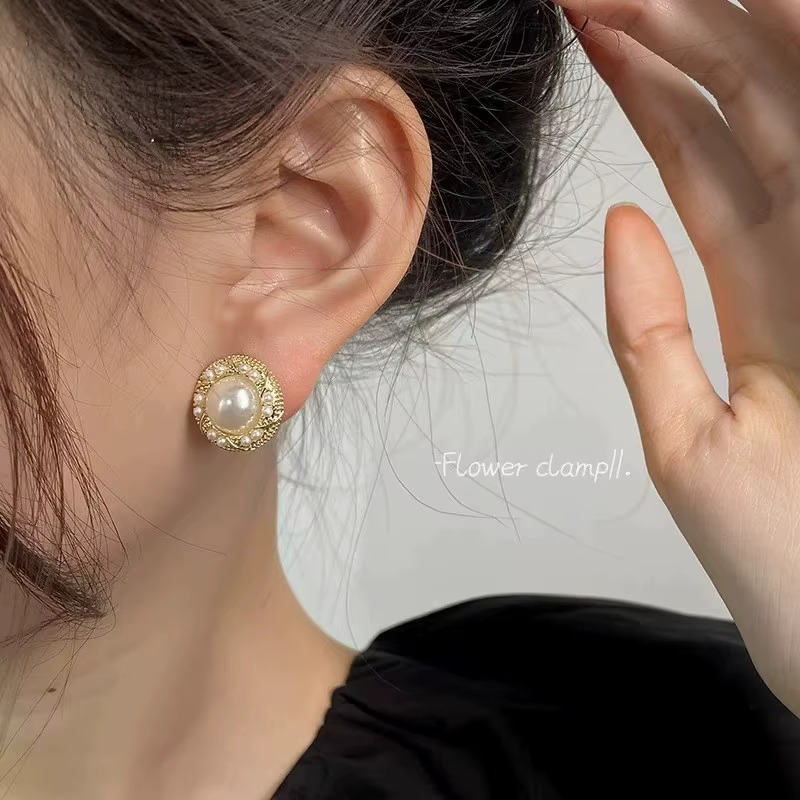 Pearl Stud Earrings, Round Gold-Tone Setting with Mini Pearl Accents