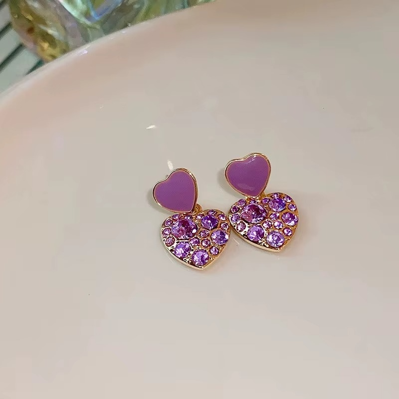 Ethonica Purple Crystal Heart Drop Earrings