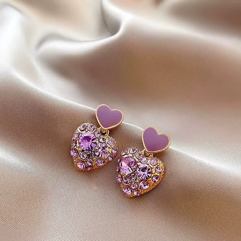 Ethonica Purple Crystal Heart Drop Earrings
