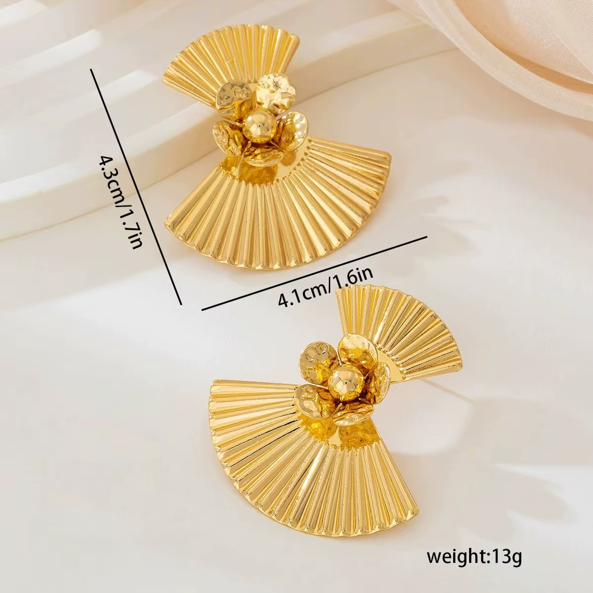 Ethonica Gold Plated Fan-Shaped Stud Earrings