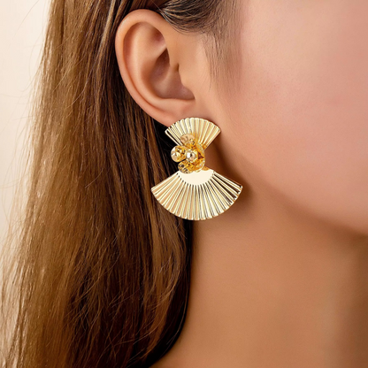 Ethonica Gold Plated Fan-Shaped Stud Earrings