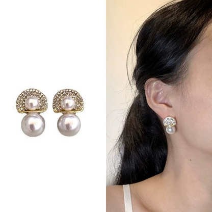 Ethonica Pearl Drop Earring with Crystal Pave Half-Moon Top