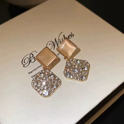 Gold-Tone Rhinestone Square Drop Earring
