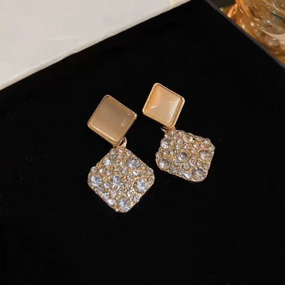 Gold-Tone Rhinestone Square Drop Earring