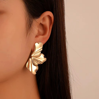 18K Gold Plated Anti Tarnish Irregular Sculptural Flower Petal Stud