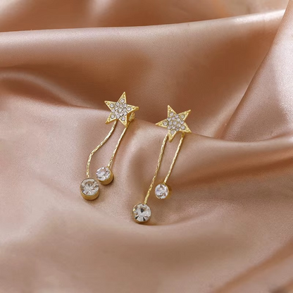 Gold-Tone Crystal Star Tassel Drop Earrings