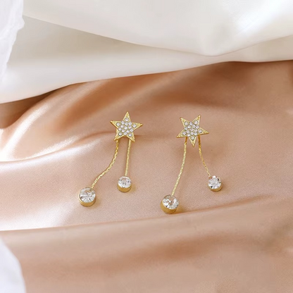 Gold-Tone Crystal Star Tassel Drop Earrings