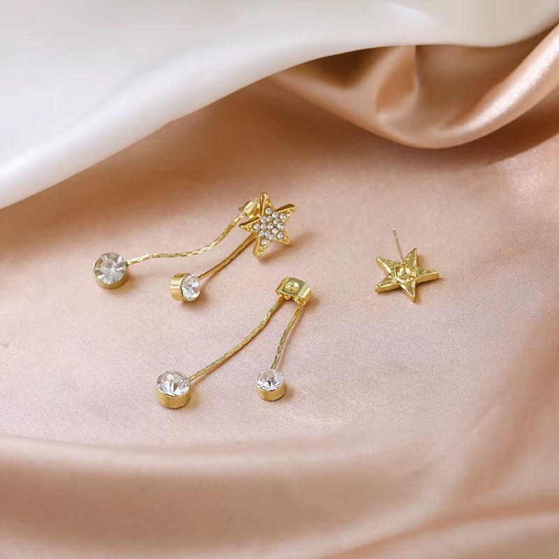 Gold-Tone Crystal Star Tassel Drop Earrings