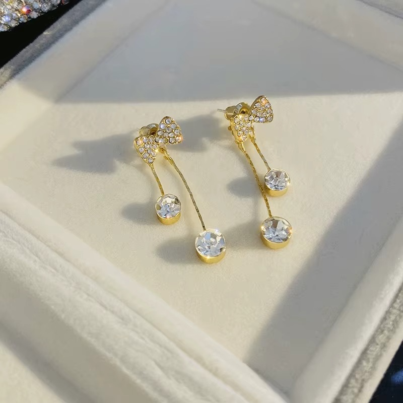 Crystal Rhinestone Bow Stud Drop Earring