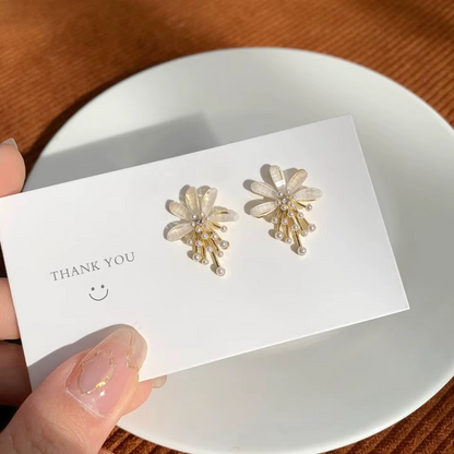 Ethonica Floral Stud Earring with Simulated Pearl Accents