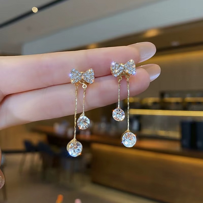 Crystal Rhinestone Bow Stud Drop Earring