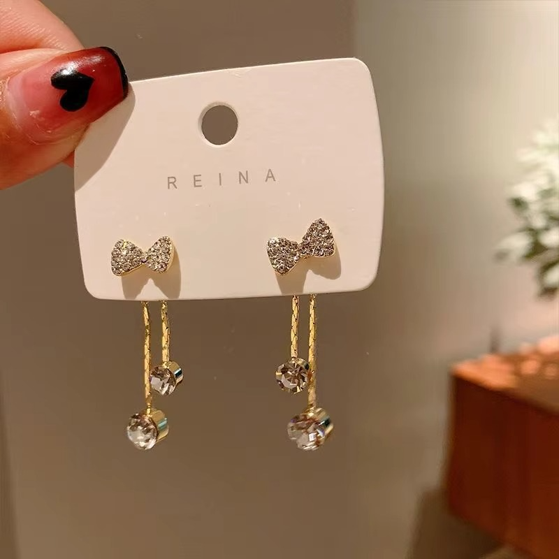 Crystal Rhinestone Bow Stud Drop Earring