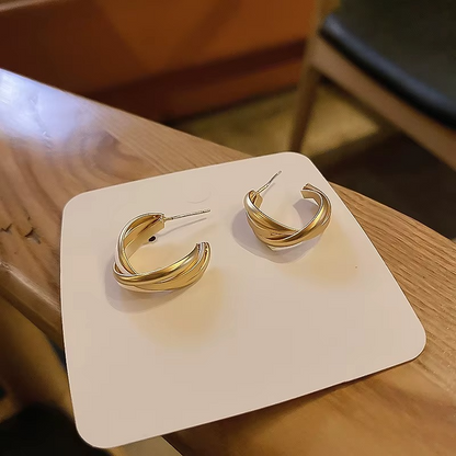 Gold-Tone Triple Twisted Hoop Earring for Women