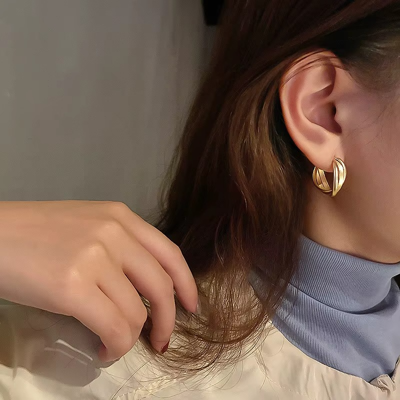 Gold-Tone Triple Twisted Hoop Earring for Women